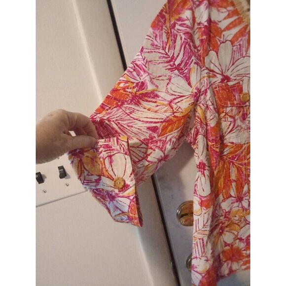 Blazer Jacket Ruby Rd 20W Snaps Beads Straw Tropical Floral Pink Orange White - Picture 7 of 8